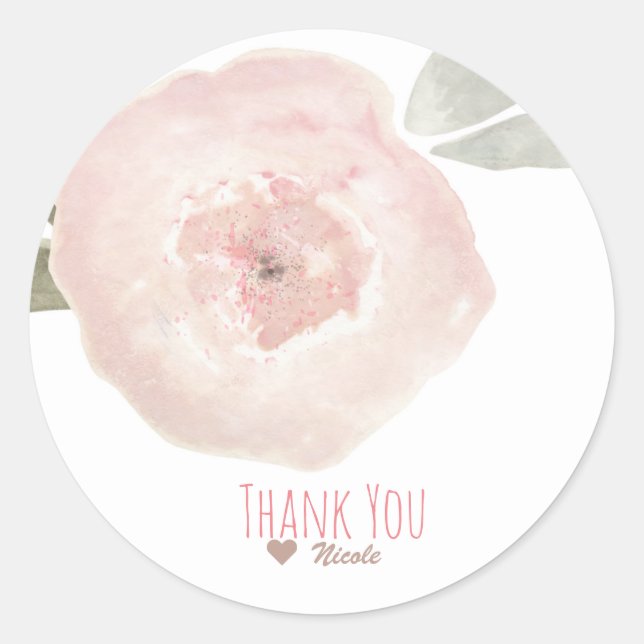 Pink Watercolor Flower Birthday Party Favour Classic Round Sticker (Front)