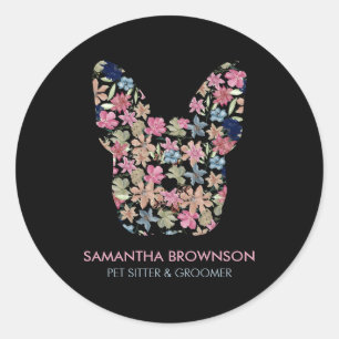 Pink Watercolor Flower Black French BullDog Classic Round Sticker