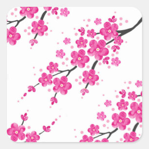 Pink Watercolor Flower Blossoms Square Sticker