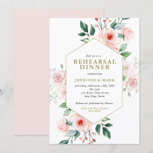 Pink Watercolor Flower Bouquet Rehearsal Dinner Invitation