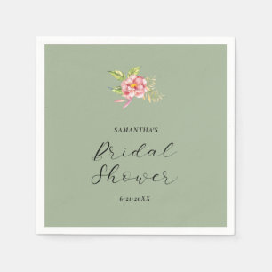 Pink Watercolor Flower   Bridal Shower Napkin
