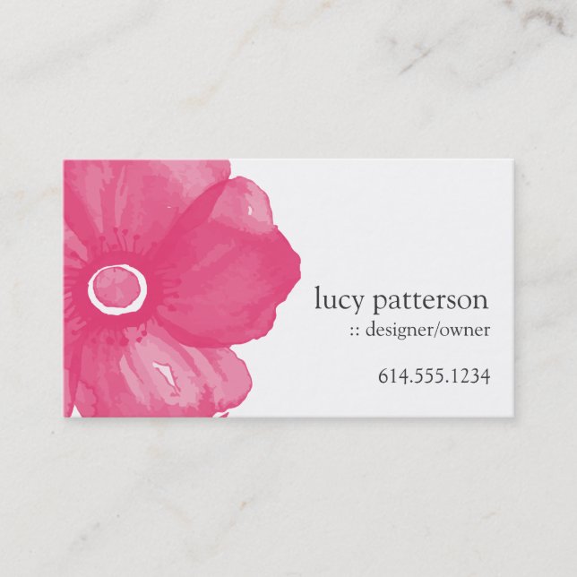 Pink Watercolor Flower Business Cards (Front)