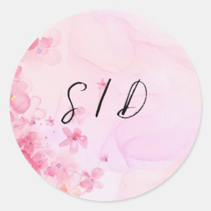 Pink watercolor flower classic round sticker