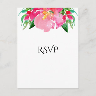 Pink Watercolor Flower Floral Chic Wedding RSVP Invitation Postcard