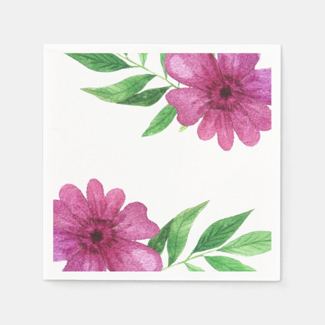Pink Watercolor Flower Floral Spring Bridal Shower Napkin (Front)