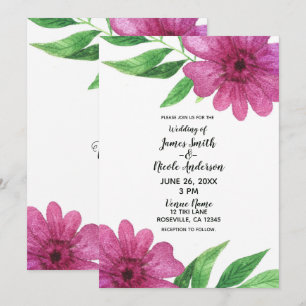 Pink Watercolor Flower Floral Spring Wedding Invitation