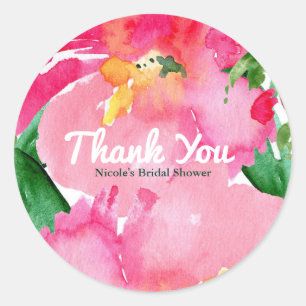 Pink Watercolor Flower Floral Summer Bridal Shower Classic Round Sticker