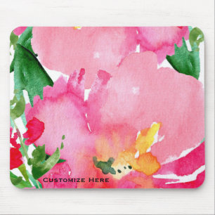 Pink Watercolor Flower Floral Summer Chic Custom Mouse Mat