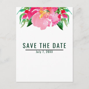 Pink Watercolor Flower Floral Summer Save the Date Announcement Postcard