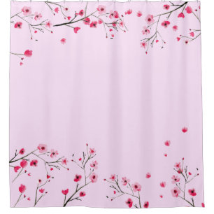 Pink watercolor flower Japanese Cherry Blossom  Shower Curtain