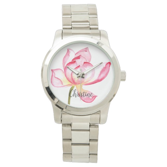 Pink Watercolor Flower Lotus flower Watch (Front)