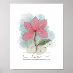 Pink Watercolor Flower Love Poster