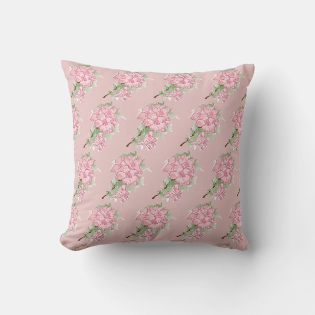 Pink Watercolor Flower Pattern Cushion (Front)