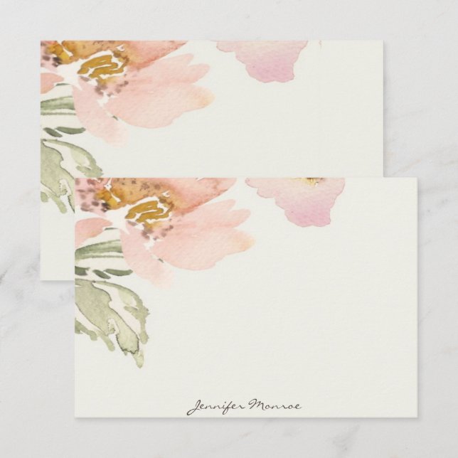 Pink watercolor flower personalised card (Front/Back)