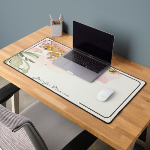 Pink watercolor flower personalised desk mat