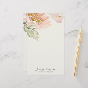 Pink watercolor flower personalised stationery