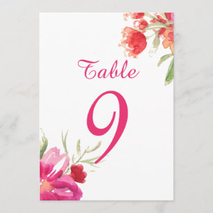Pink Watercolor Flower Posy Table Numbers Card
