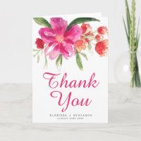 Pink Watercolor Flower Posy Thank You Card II