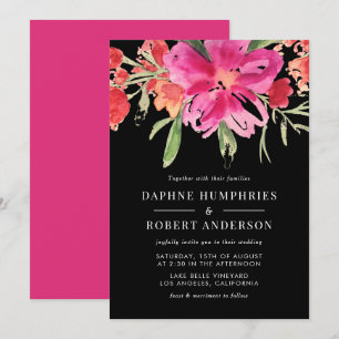 Pink Watercolor Flower Posy Wedding Invitation II