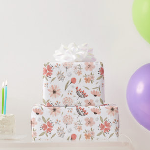 Pink Watercolor Flower Seamless Pattern Wrapping Paper