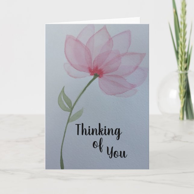 Pink watercolor flower thinking of you blank insid card (Front)