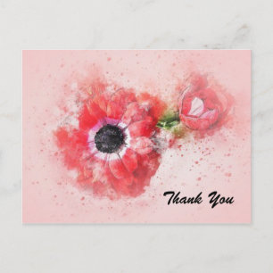 Pink Watercolor Flower w/Flower Bud Postcard