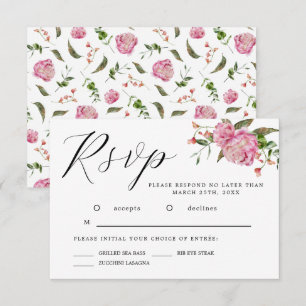 Pink Watercolor Flower Wedding RSVP Card