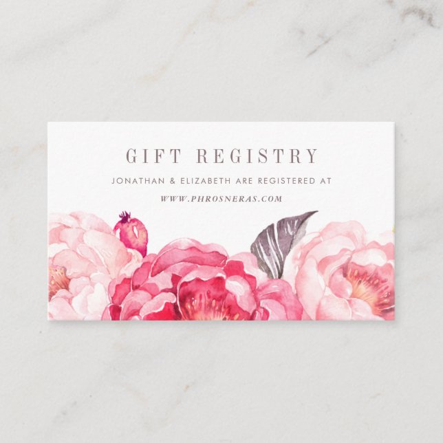 Pink Watercolor Flower Wreath Gift Registry Insert (Front)