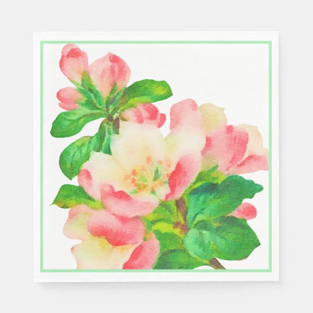 Pink Watercolor Flowering Branch  Napkin (Front)