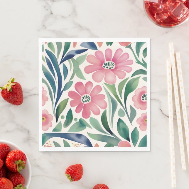 Pink Watercolor Flowers Art  Napkin (Insitu)