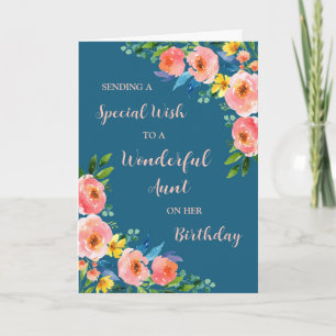 Pink Watercolor Flowers Aunt Birthday Card