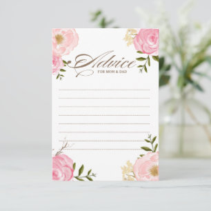 Pink Watercolor Flowers Baby Shower Advice Card II