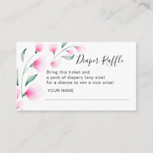 Pink Watercolor Flowers Baby Shower Diaper Raffle Enclosure Card