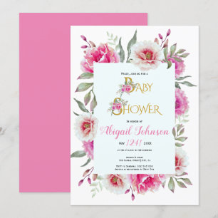 Pink watercolor flowers baby shower for girls invitation