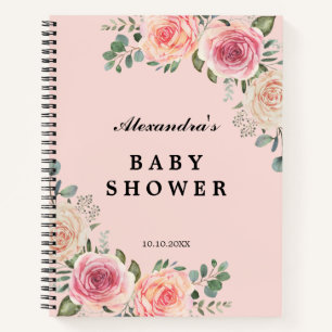 Pink Watercolor Flowers Baby Shower Guest Notebook