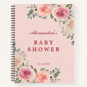 Pink Watercolor Flowers Baby Shower Guest Notebook