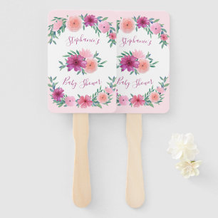 Pink Watercolor Flowers Baby Shower Personalised Hand Fan