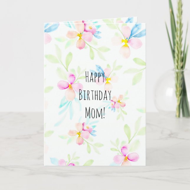 Pink Watercolor Flowers Birthday Thank You Card (Front)