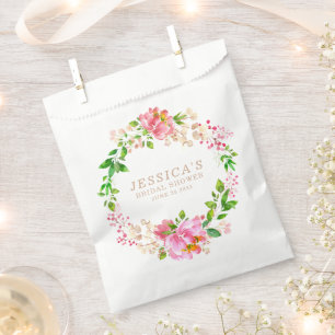 Pink Watercolor Flowers Bridal Shower Custom  Favour Bags
