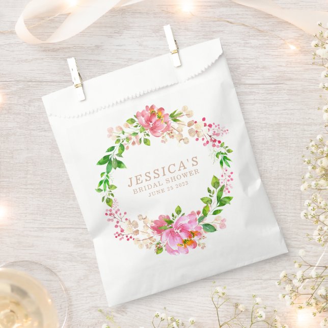 Pink Watercolor Flowers Bridal Shower Custom  Favour Bags (Clipped)