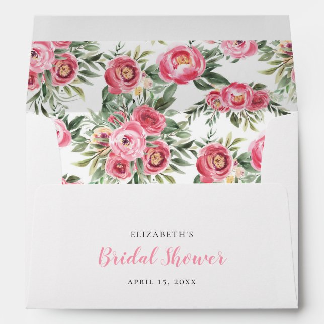 Pink Watercolor Flowers Bridal Shower Envelopes (Back (Bottom))