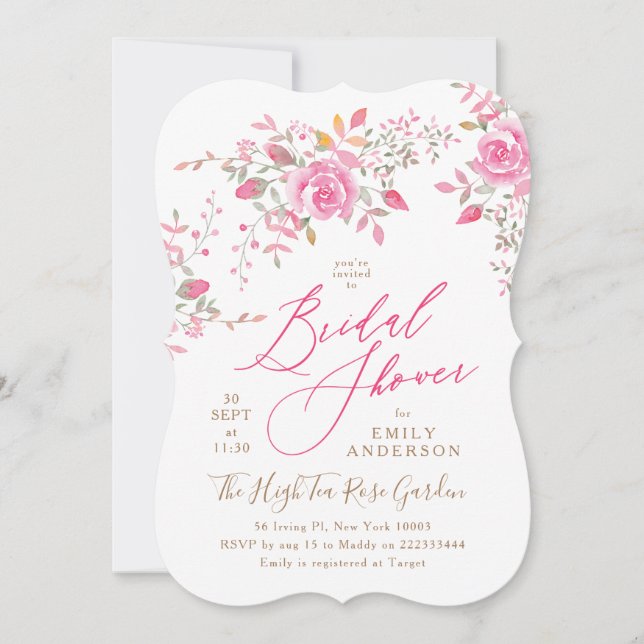 Pink Watercolor Flowers Bridal Shower Invitation (Front)