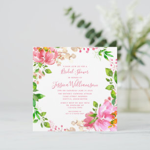 Pink Watercolor Flowers Bridal Shower  Invitation