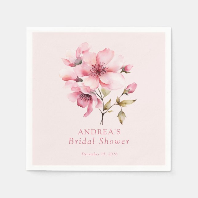 Pink Watercolor Flowers Bridal Shower  Napkin (Front)