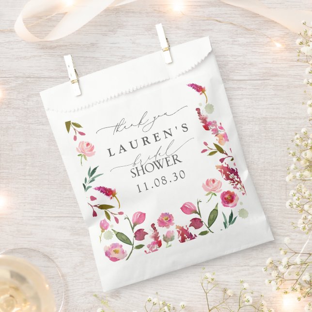 Pink Watercolor Flowers Bridal Shower Thank You Favour Bags (Clipped)