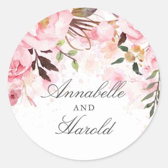 Pink Watercolor Flowers Classic Round Sticker
