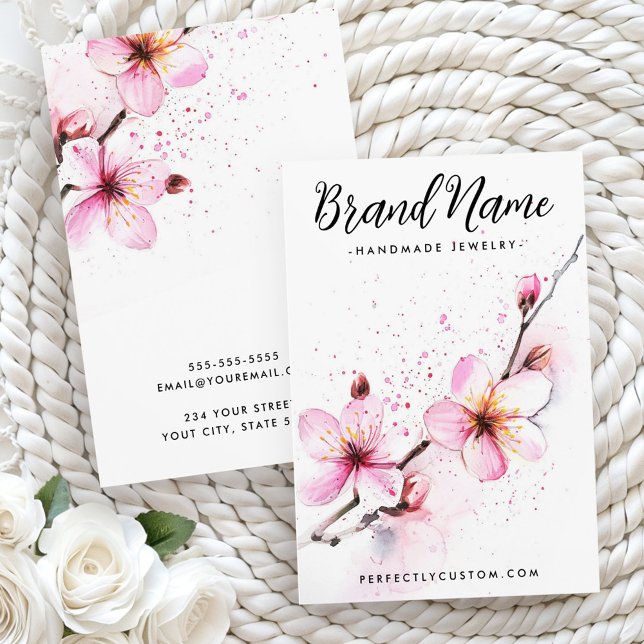 Pink watercolor flowers earring card (Pink watercolor flowers earring card)