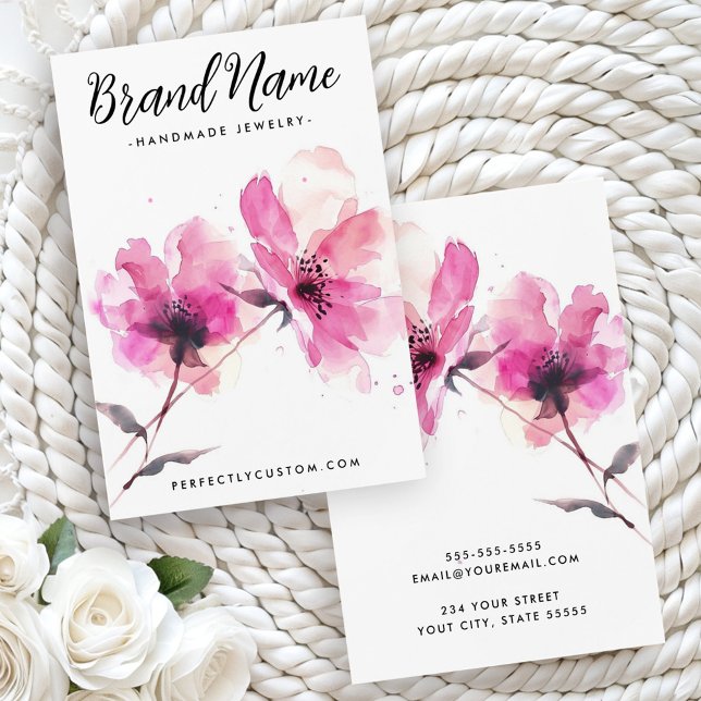 Pink watercolor flowers earring card (Pink watercolor flowers earring card)