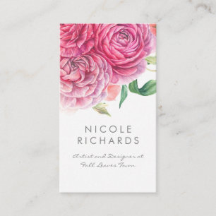 Pink Watercolor Flowers Elegant Botanical and Chic Business Card