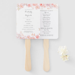 Pink Watercolor Flowers Elegant Wedding Program Hand Fan